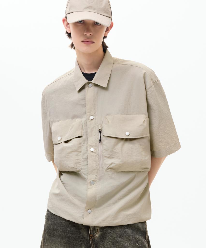 TRILLION Utility Big Pocket Nylon Short Sleeve Shirt [Sand]