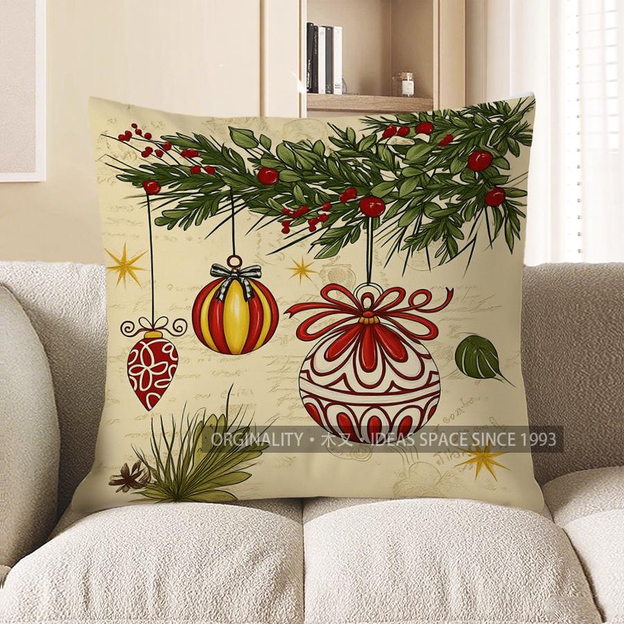 

Home Decor Christmas Tree Pillow Cover With Red Bow Pattern Cushion Cover Suitable For Sofa Bedroom Car Pillow Cover 40x40cm