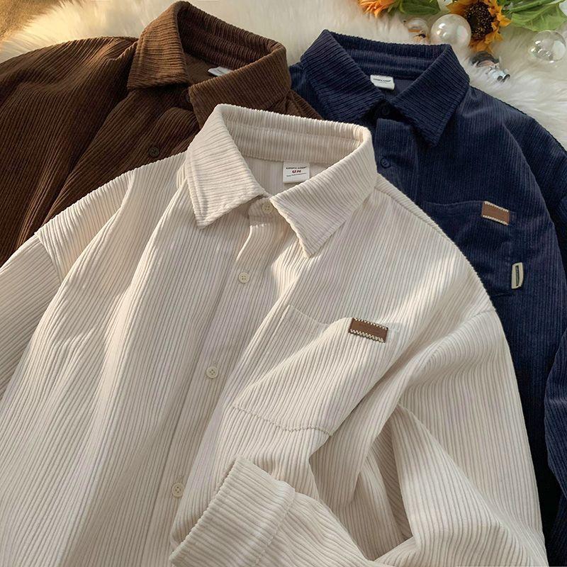 Autumn And Winter Corduroy Jacket Men's Ins Trend Solid Color Street Versatile Casual Loose Handsome Long-sleeved Shirt For Men