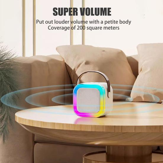 Mini macchina per karaoke compatibile con Bluetooth con microfono, 5 effetti sonori, set di altoparlanti per karaoke portatili compatti ad alta potenza