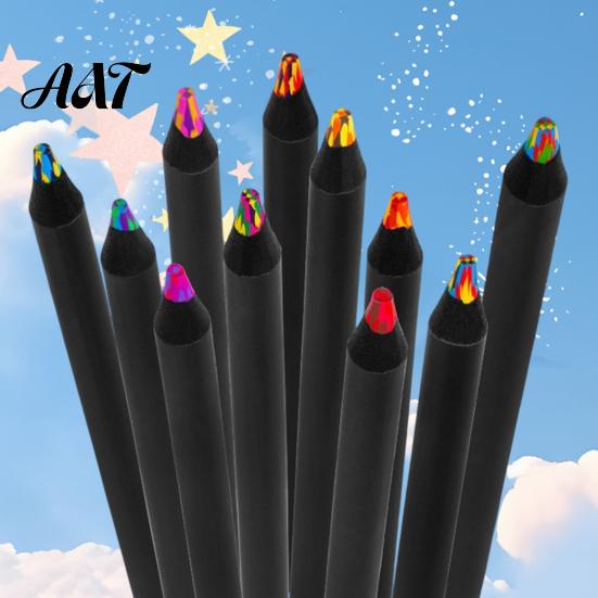 Pencils for Toddlers 12PCS Rainbow Colored Pencils, with Black Wood Barrel And Durable Lead Core, Art Training Sketching Kids Supplies Classroom