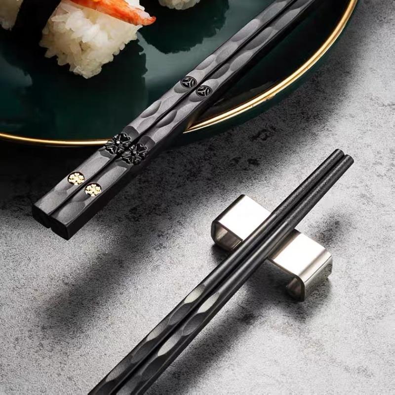 New 5 Pairs Black Silvery Alloy Chopsticks Non Moldy High-end Chopsticks Household Tableware for Easter, Ramadan, Christmas