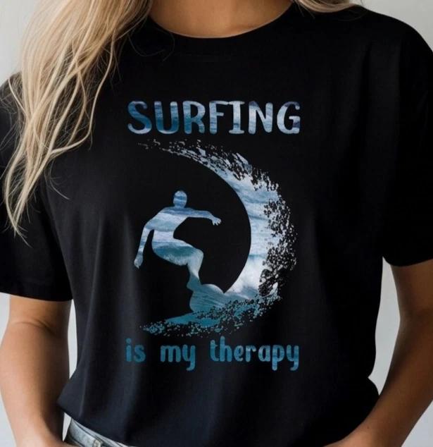 Surfing Is My Therapy T-shirt | Surfer Wave Graphic, Surfers Tee, Beach Lovers 4XL