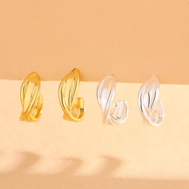 925 Sterling Silver Minimalist Cross Knot C-Shaped Earrings - European & American Style, Light Luxury and Versatile Design