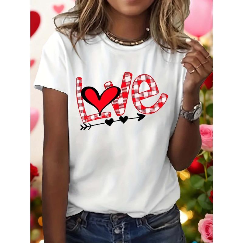 

Plus Size - Plus Size - Plus Size, Women S Plus Size Short Sleeve T-Shirt - Love Letter & Heart Arrow Print Blouse-Compatible Top Comfortable Round S белый