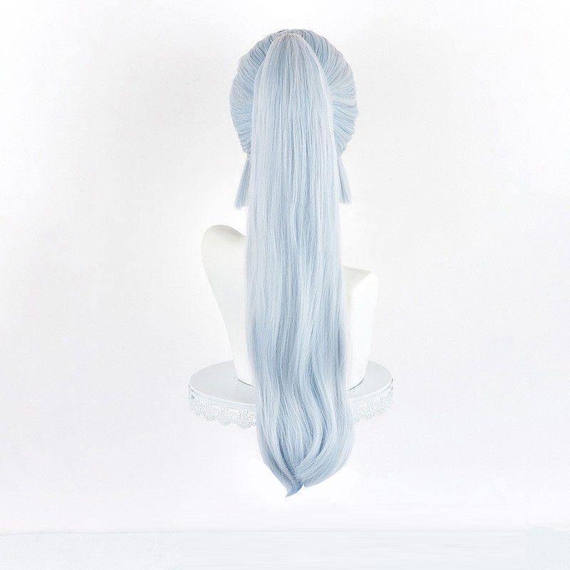 Anime Cosplay Wig, Kamisato Ayaka Light Blue High Ponytail High-Temperature Fiber Synthetic Hairpiece
