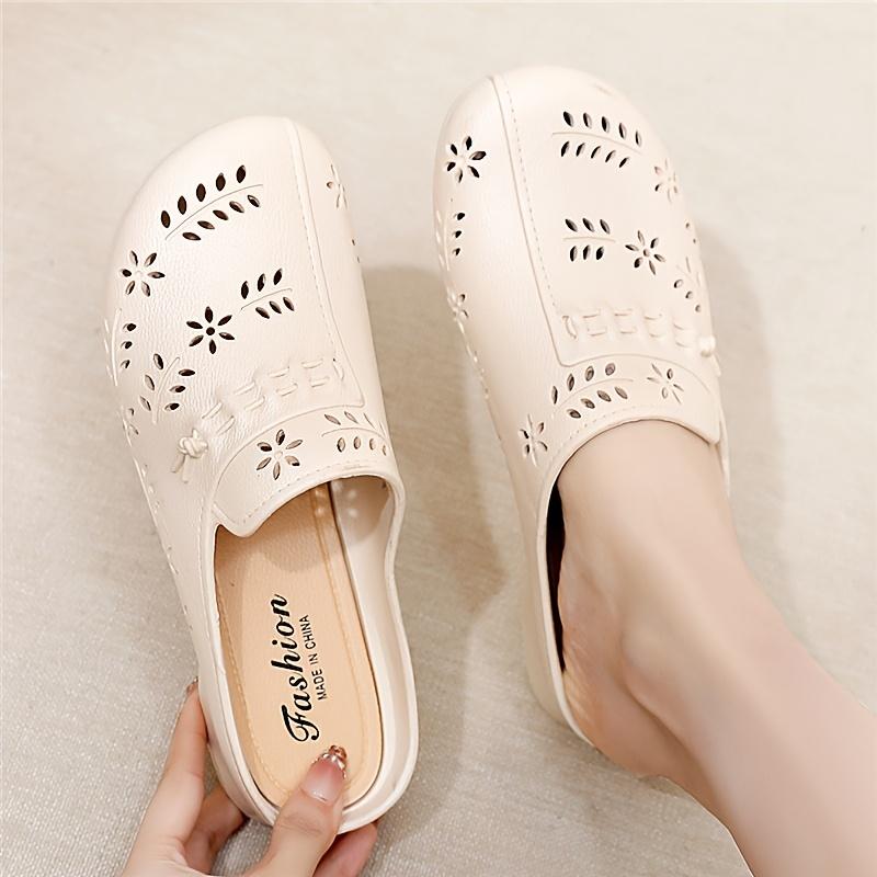 Women's New Slip-on Shoes, Fashionable Hollow-out Floral Design, Soft and Comfortable Sole, Low-heel Casual Slip-ons, Lightweight Wedge Heel