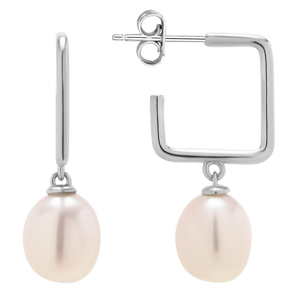 Korean Style Elegant Sterling Silver Pearl Geometric Dangle Earrings