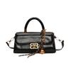 Glossy Women's Shoulder Bag with Vintage Key Pendant - 2025 Autumn/Winter Collection