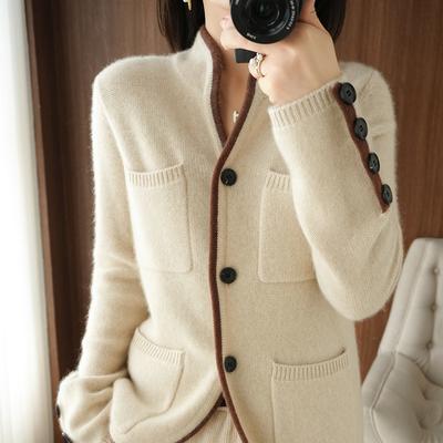 Autumn Korean Vintage Cardigan Women Coat Design Color Matching Sweater Jacket Fashion Slimming Knitted Outer Jacket