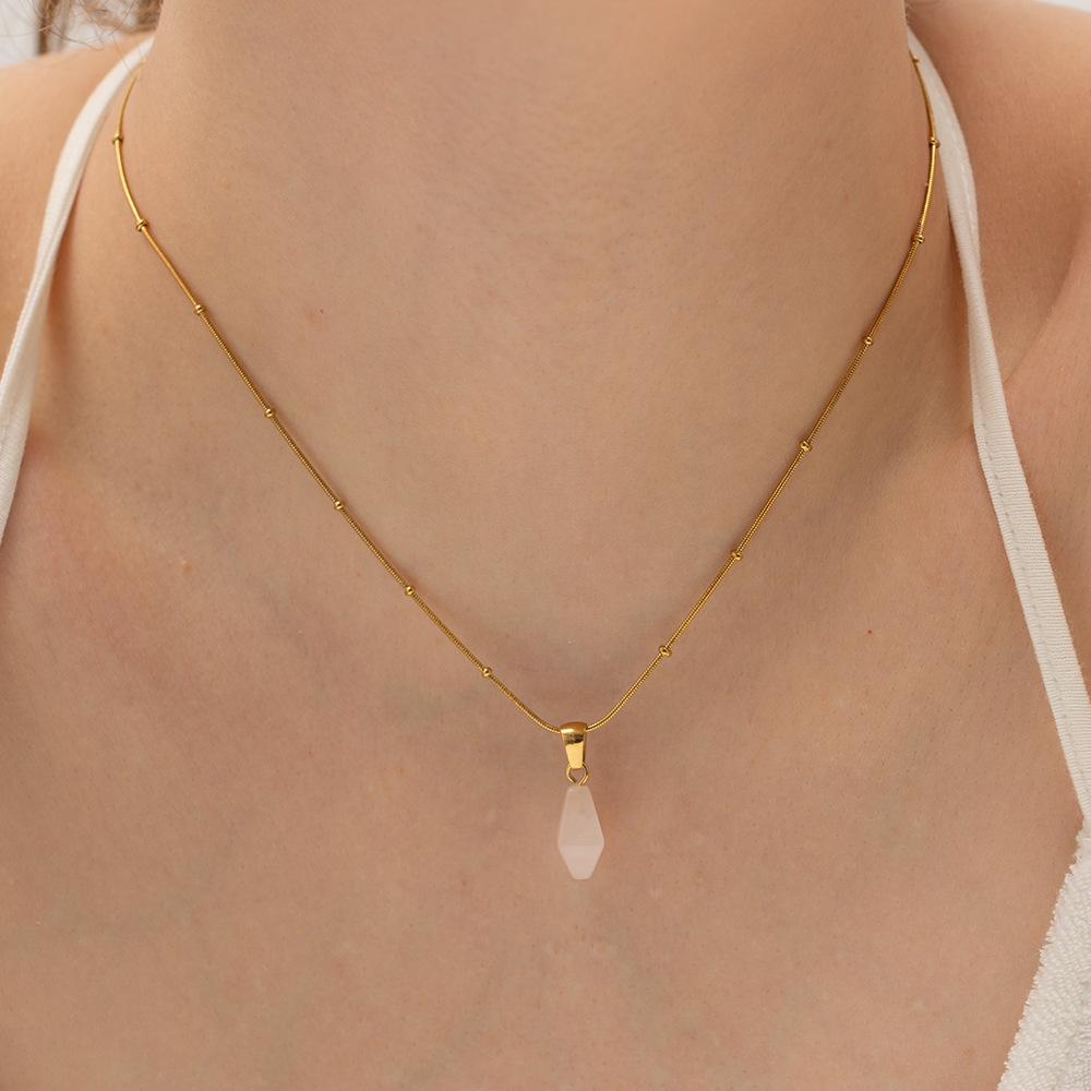Wind Handgeschnitten Geometrisch Blau Goldpulver Goldstein Anhänger DIY Titanstahl Nichtverblassend Halskette Schmuck