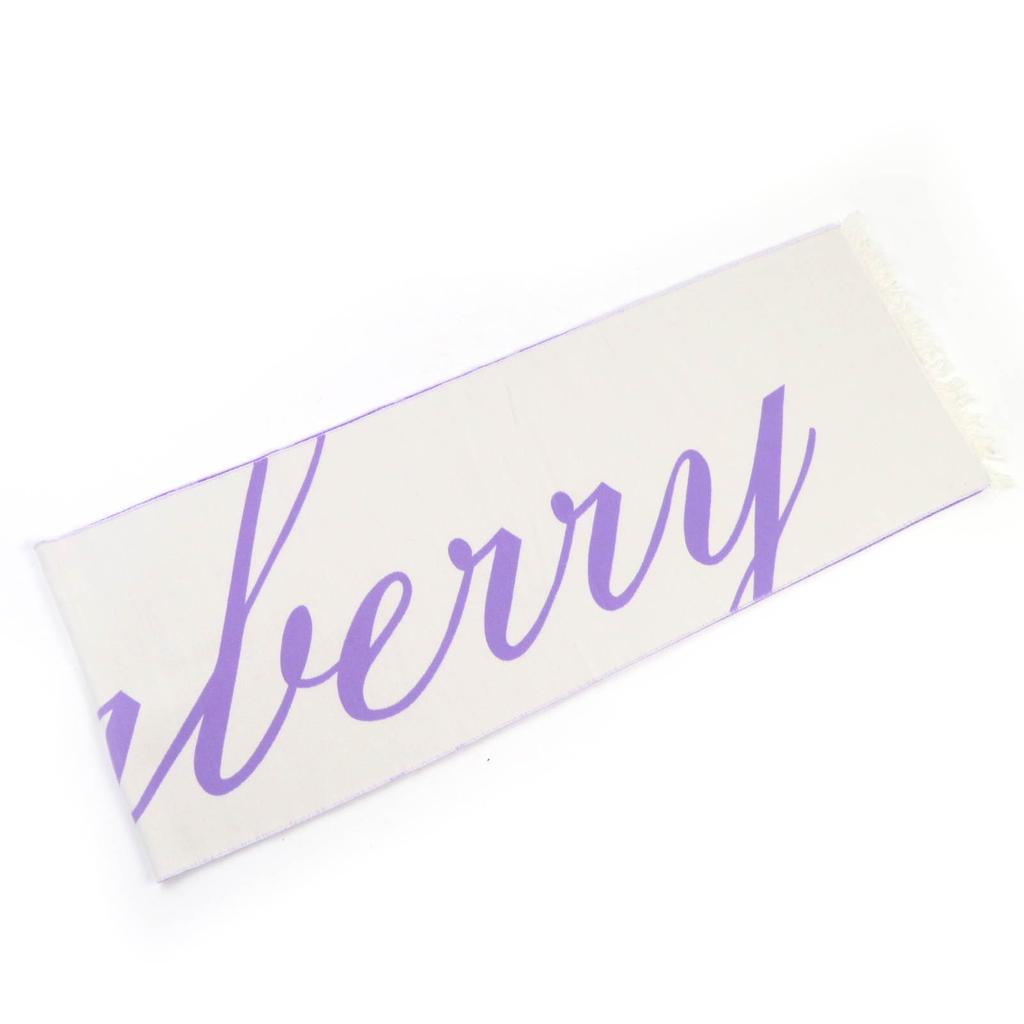 Great BURBERRY Scarf Fringed logo Ivory purple wool Women Used