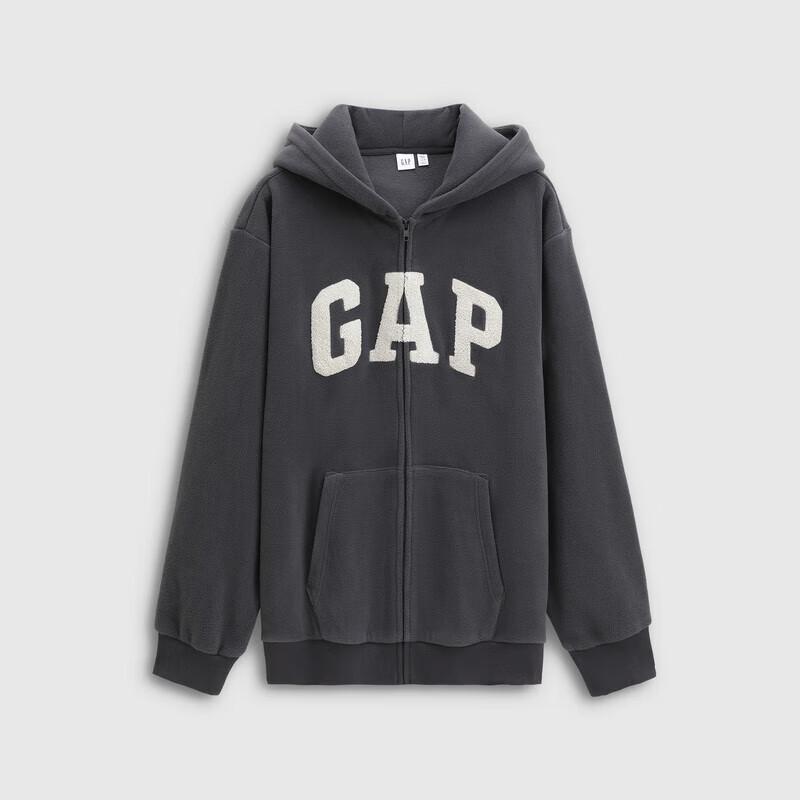 Gap Unisex Fleece Contrast Logo Loose Fit Hooded Zip-Up Hoodie