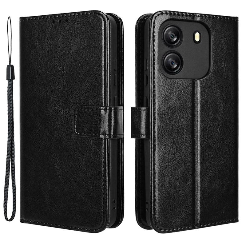 

For Blackview Wave 6C Case Crazy Horse Texture Leather Phone Cover Horizontal Viewing Stand Black