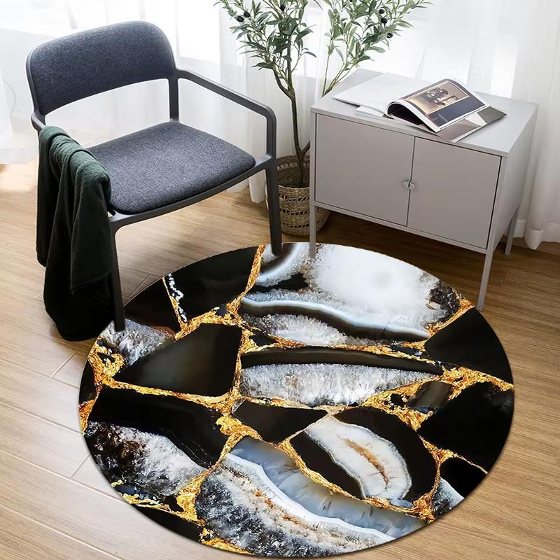 Marbled Round Rug – Non-Slip Circular Carpet for Living Room Bedroom & Dining Room Floor Decor