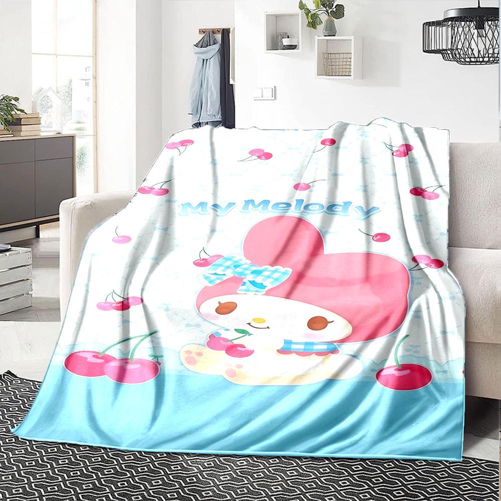 1pc My Melody Cherry blanket Lightweight Flannel Throw for Sofa Bed Travel Camping Livingroom Office Couch Chair