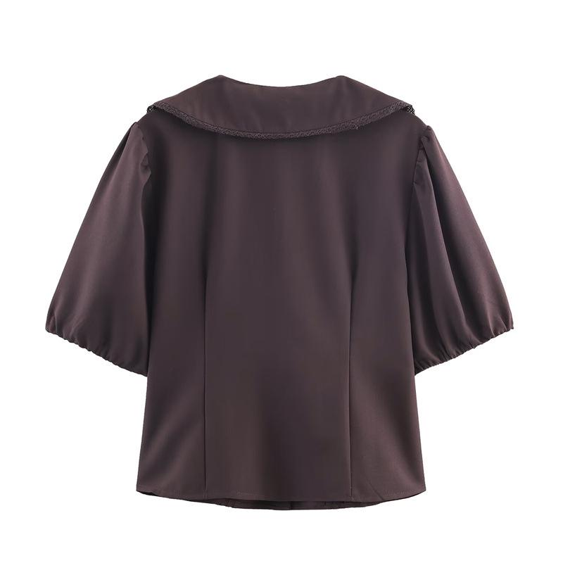 Europäischer & Amerikanischer Stil Hemd mit Puffärmeln und Kragen für Damen