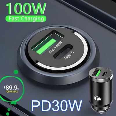 100W Dual USB Autoladegerät Typ-C PD30W Schnellladung Metall Kompakt Schwarz