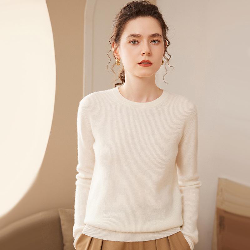Women's 2024 Autumn/Winter Cashmere Round Neck Sweater - Warm Base Layer Knit Pullover