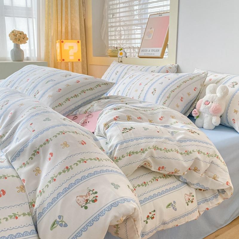 Small Fresh Washed Cotton Four-piece Set, Bedding Quilt Cover, Dormitory Single Bed Three-piece Set