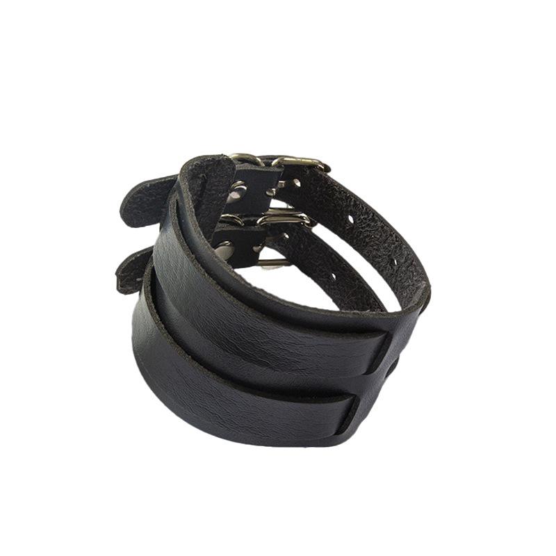 

European & American Punk Retro PU Leather Double Buckle Bracelet - Unisex чорний