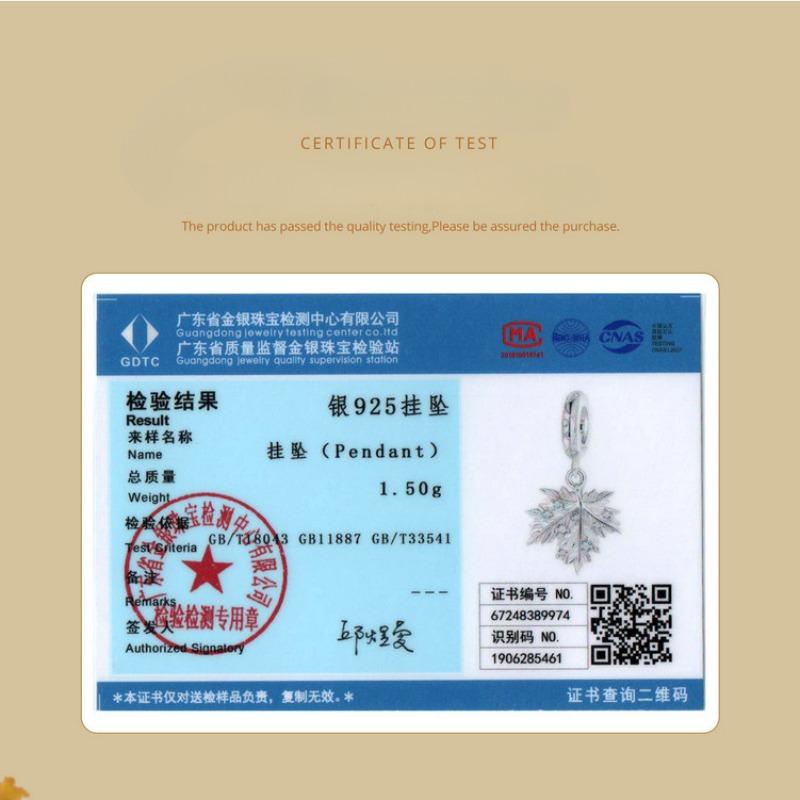 Chaîne Pendentif Feuille d'Érable Brillante DIY, Bracelet Romantique Feuille d'Automne Argent S925 Perlé