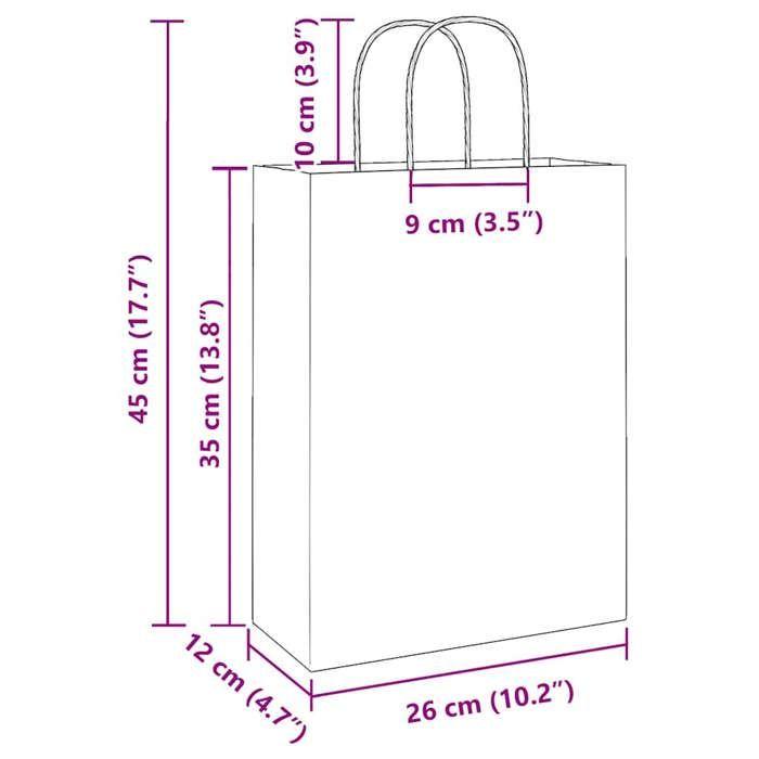 VidaXL Paper Bags 250 Pcs with Handles Brown 26x12x35 Cm, Paper Bag, Paper Gift Bag, Paper Gift Bag 4101590