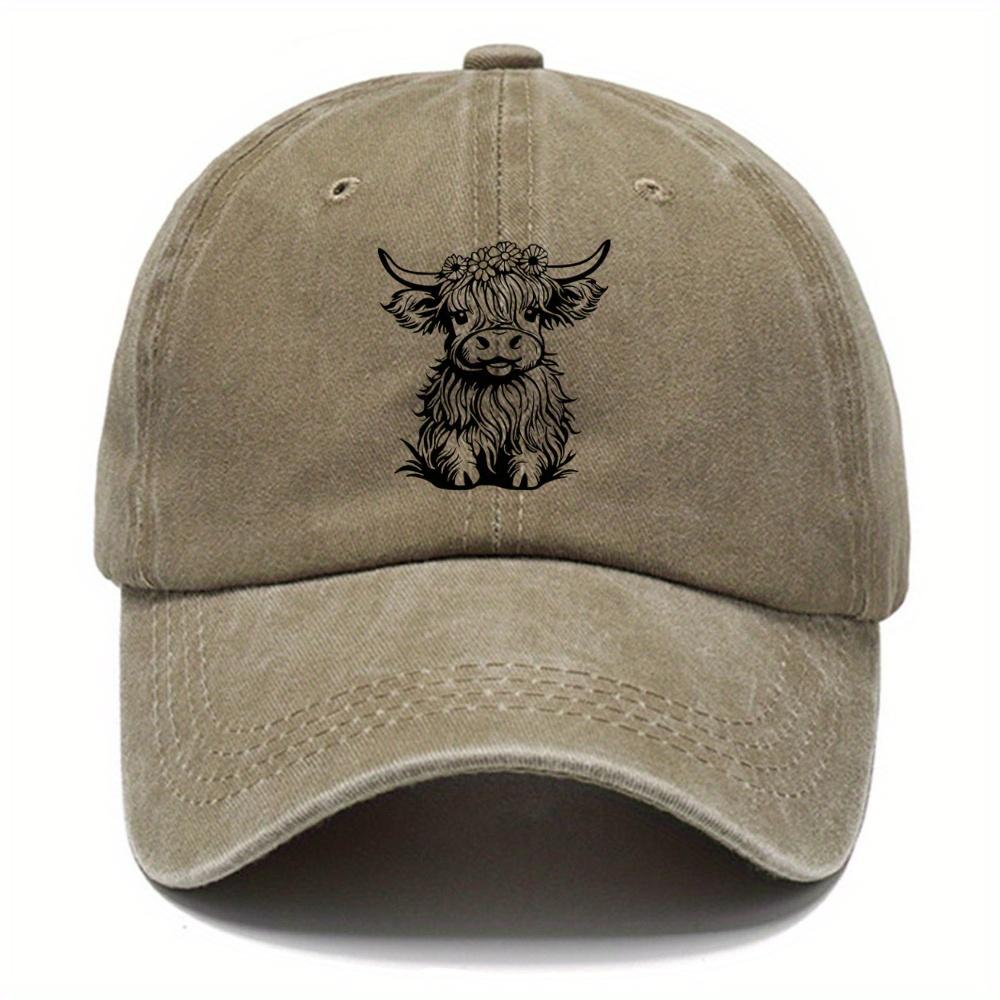 1Pack Of Cartoon Calf Print Washed Vintage Soft Top Sunshade Baseball Caps Unisex Versatile Baseball Caps