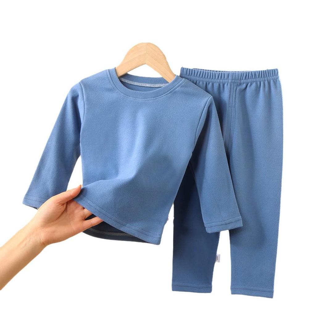 Children's Soft Solid Color Pajama Set for Autumn/Winter - Girls' and Boys' Homewear