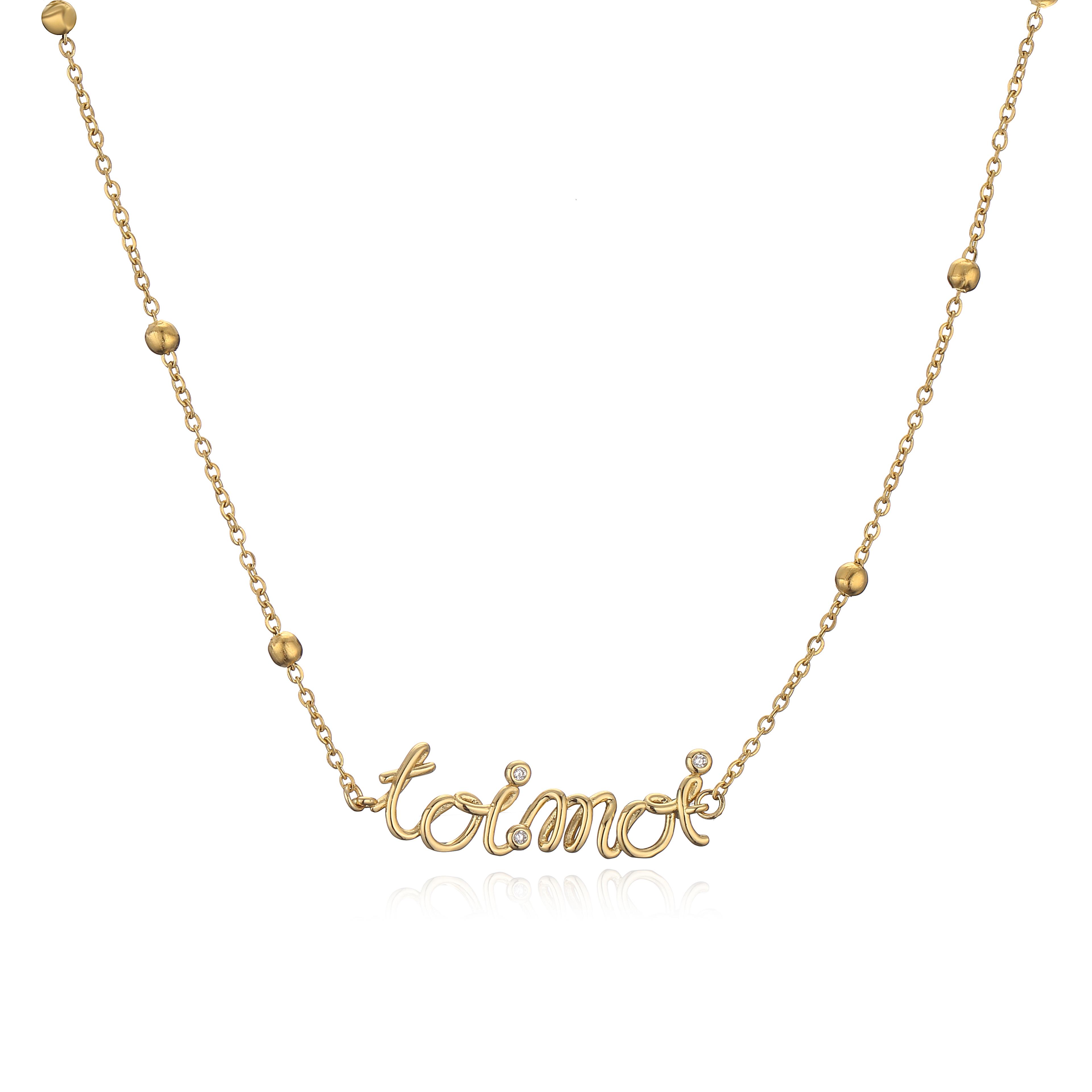

18K Gold Plated Brass French Letter Necklace Stainless Steel Chain CZ Inlaid Oui/Toi Moi Word Pendant Zircon Gift