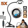 Adjustable Levels LED Magnifying Glass Lamp 5X Magnification Clip On Desk Lamp  Tattoo Art