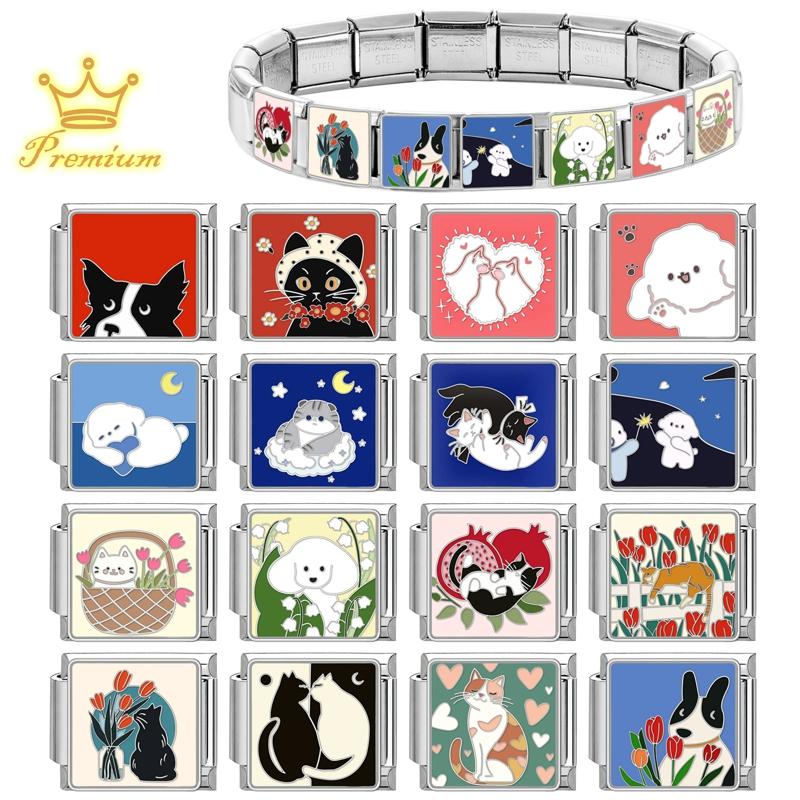 2026 Fashion Dreamy Flowers Cute Cats Dogs Moon Heart High Quality Charm Fit 9mm Stainless Steel Women Bracelet DIY Jewelry Gift
