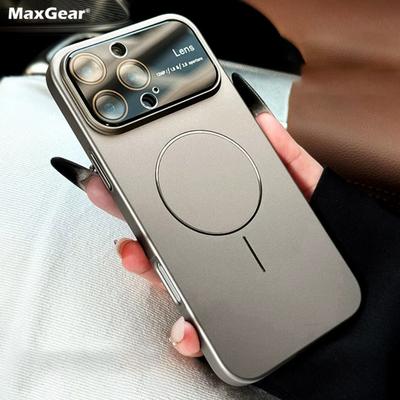 Finestra Grande in Vetro di Lusso per Custodia Magsafe Per iPhone 17 16 15 14 Pro Max 16Promax Placcatura Magnectic Copertura Ricarica Wireless