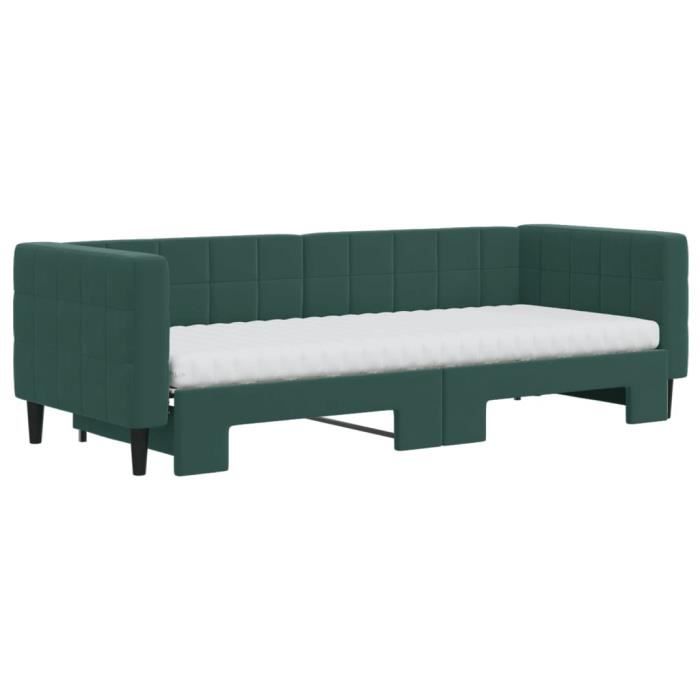 VidaXL Daybed with Trundle and Mattress Dark Green 80x200cm Velvet 3196710