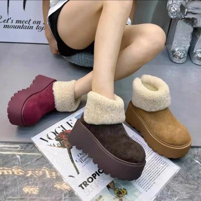 2024 Fashion Suede Ankle Warm Snow Boots Flat Heel Winter High Quality Women's Shoes Round Toe Medium Heel Simple Women's Boots