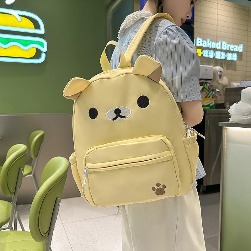 New Japanese Cute Canvas Brown Bear Backpack Versatile Elementary School Student Large Capacity Children's Cartoon School Bag