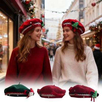 French Beret Hats For Women Warm Headwear Costume With Decoration French Women Beret Hat For Ladies Girls Winter Cold Weather