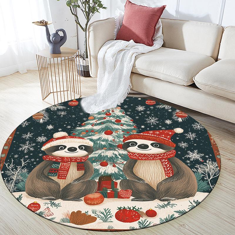 Christmas Sloth Pattern Round rug,Carpet Rug for Living Room Bedroom Playroom ,Non-slip Floor Mat,Holiday Gifts and Birthday Gifts.