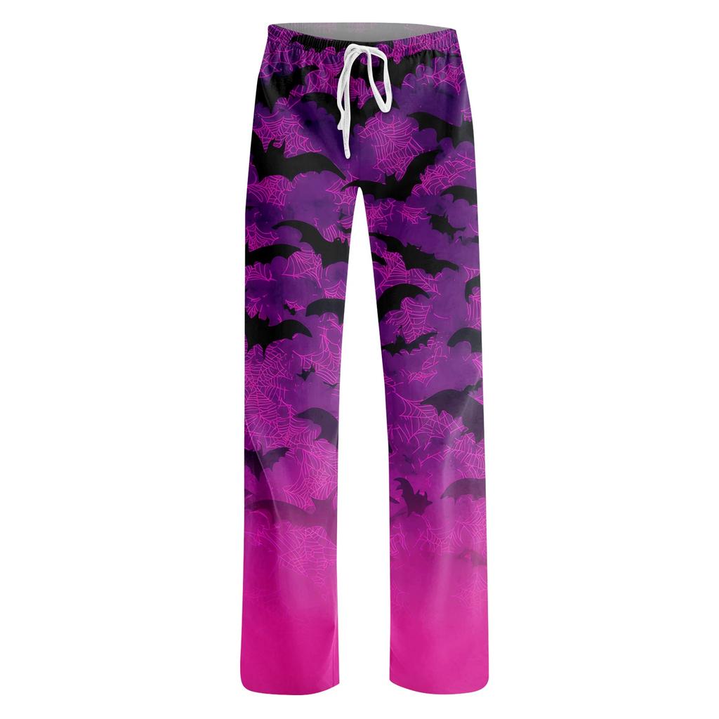 Women's Drawstring Halloween Printed Pants Casual Trousers with Elastic Waist