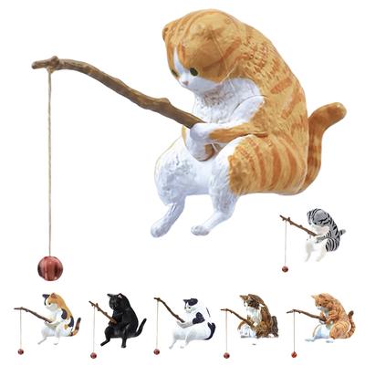 Fisherman Figurine Cat Sitting Fishing Little Cat Ornament Cute Cat Landscaping Decor Home Car Interior Decoration