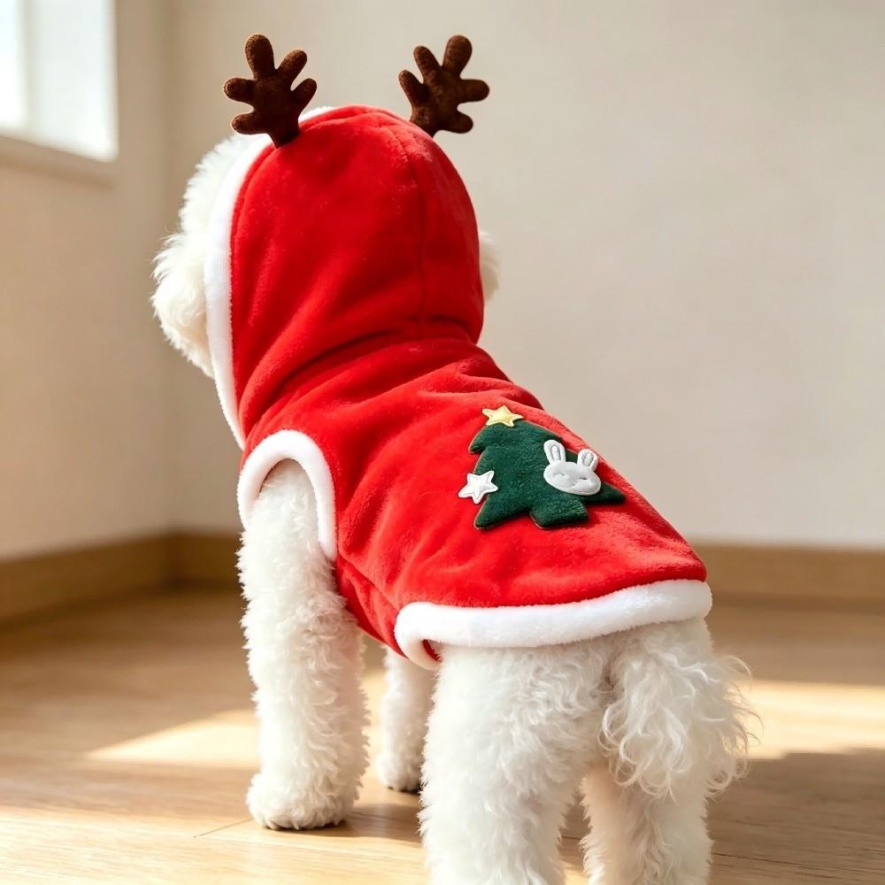 Flannel Plush Dog Santa Hoodie Comfortable Puppy Christmas Costume Elk Pet Winter Clothes Winter