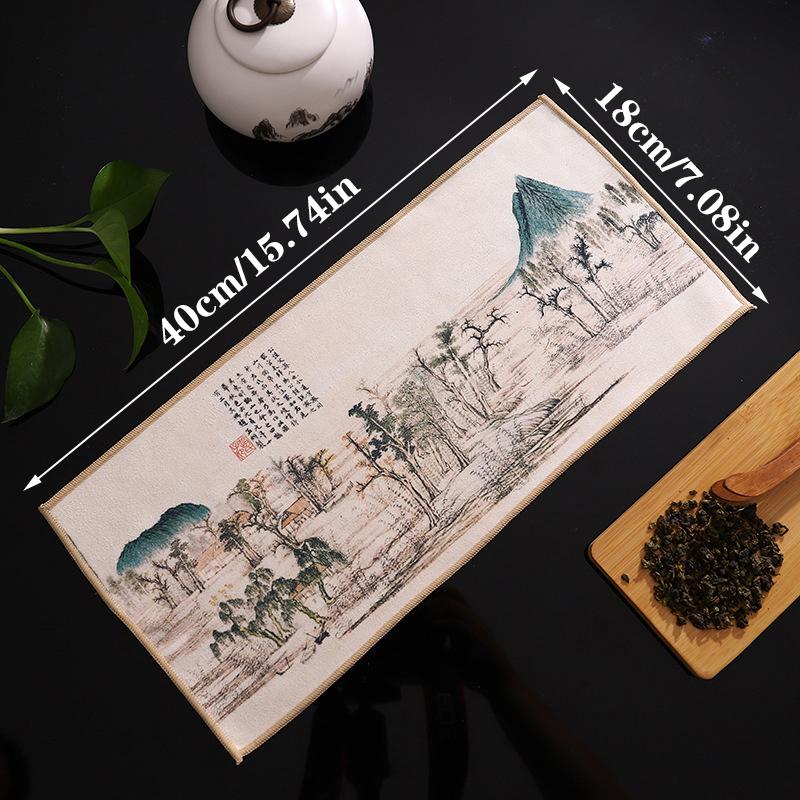 Chinese Table Mats Painted Thick Tea Towel High-end Tea Set Accessories Super Absorbent