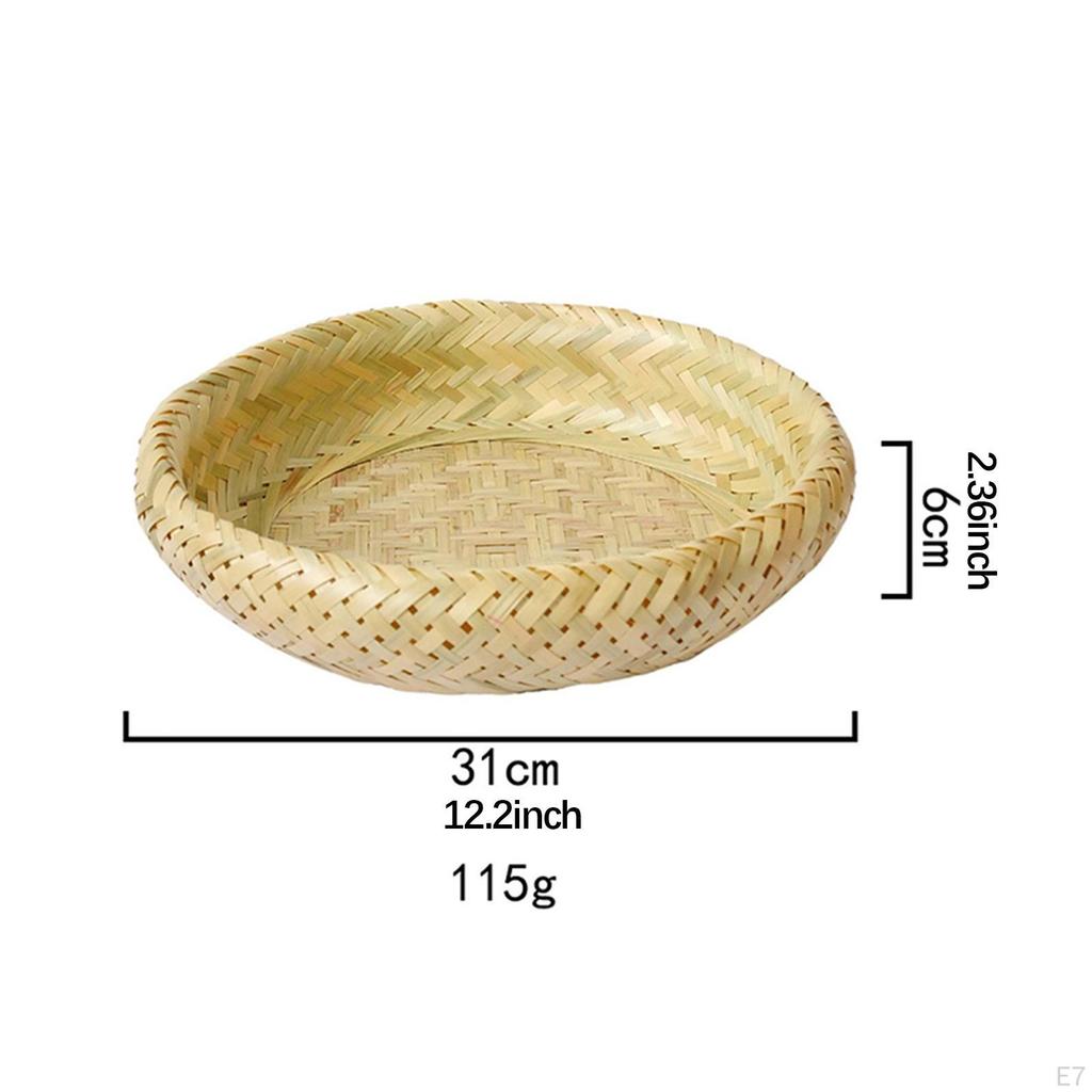 Bamboo Round Serving Tray Basket Accessories Craft Decorative Circle Food Hand Woven Dish for