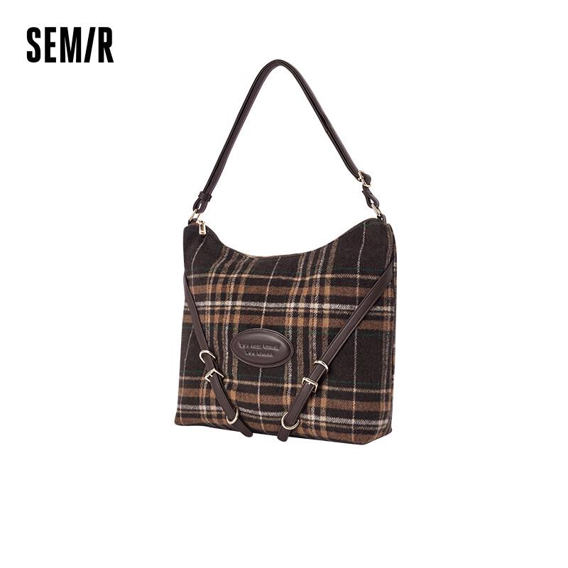 Semir Plaid Faux Wool Tote Shoulder Bag