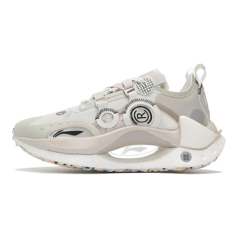 Li Ning Ammortizzanti Antiscivolo Resistenti all'Abrasione Traspiranti Leggeri Scarpe Casual Basse da Donna Bianco Grigio AZGS022-1