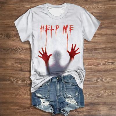 T-shirts d'été avec lettre drôle et imprimé 3D de sang pour femmes Streetwear Décontracté Vintage Y2k T-shirt à manches courtes Col rond Hauts Vêtements