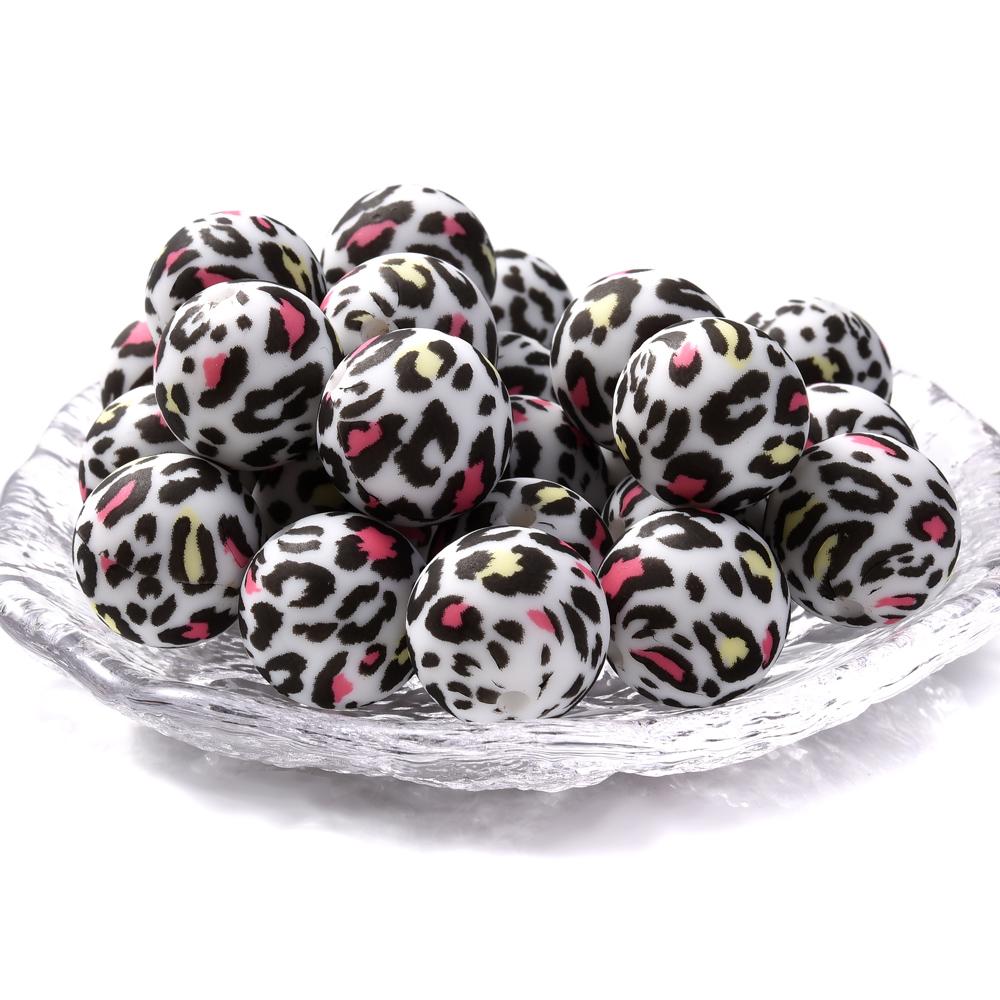 15mm 10Pcs Printed Silicone Beads Chewing Bead DIY Charms Newborn Nursing Accessories Necklace Pacifier Chain Teething Toy