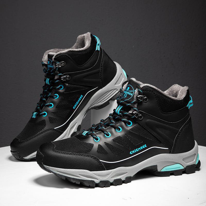 Damen Winterstiefeletten, Schneestiefel aus Samt, lässig, PU, zum Schnüren, warme Baumwollschuhe, groß, hoch, dick, rutschfest, Wanderschuh, Größe 37–42