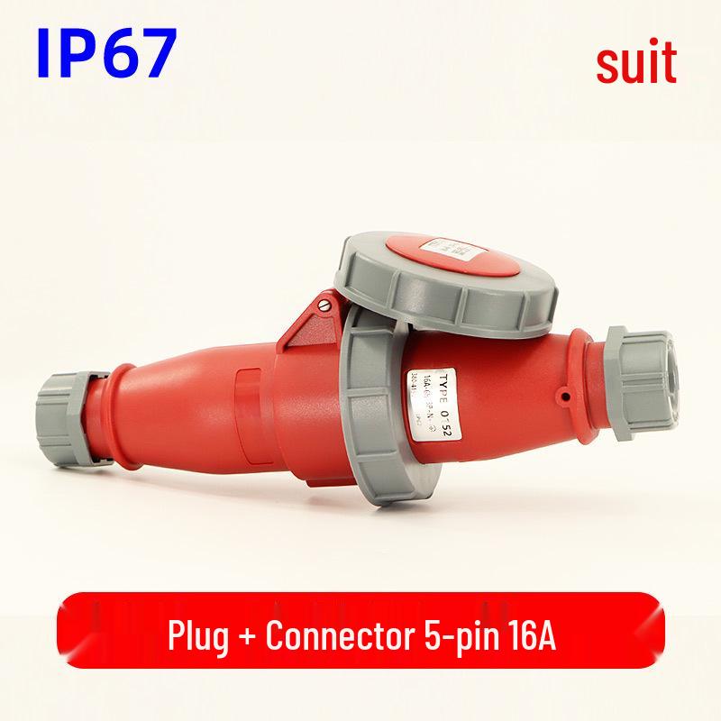 Waterproof 3-core 4-pin 5-hole Male-Female Aviation Plug Socket, Three-Phase Electrical Connector, 16A/32A, IP67.