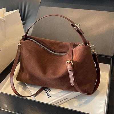 Bolsa Pequena Transversal Feminina Vintage Cor Sólida Balde Outono e Inverno Couro Fosco Alça de Ombro Ajustável Para Trabalho, Viagem